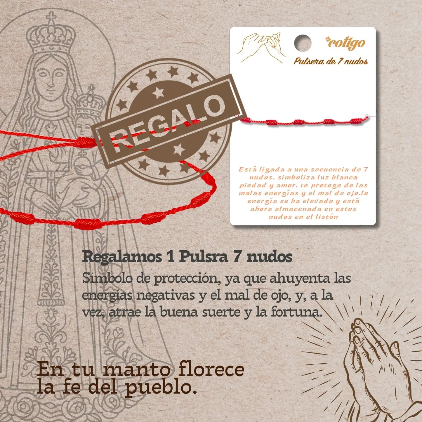 Pulsera 7 Nudos Virgen de la Fuensanta Acero Plateado - cotigo