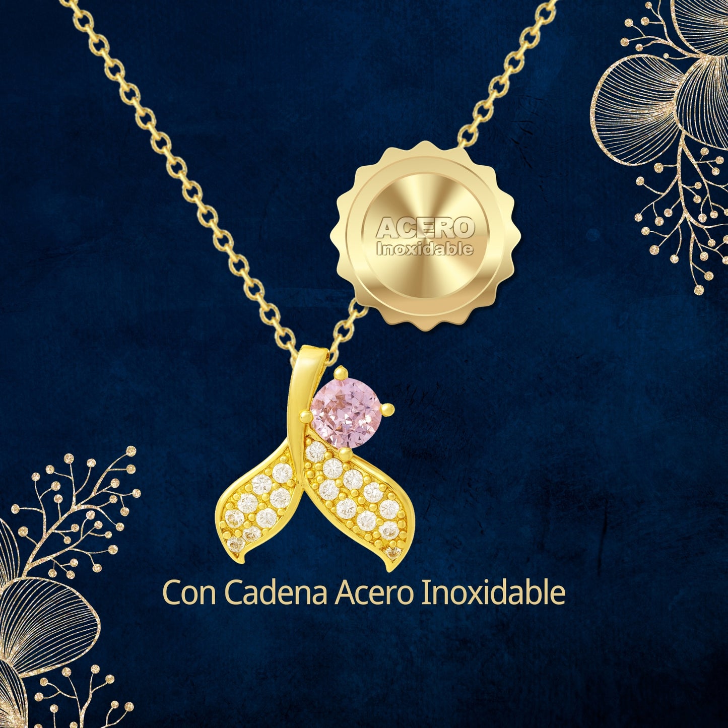Collar Acero y colgante Cobre con Piedra Circonita para Regalar a Hija