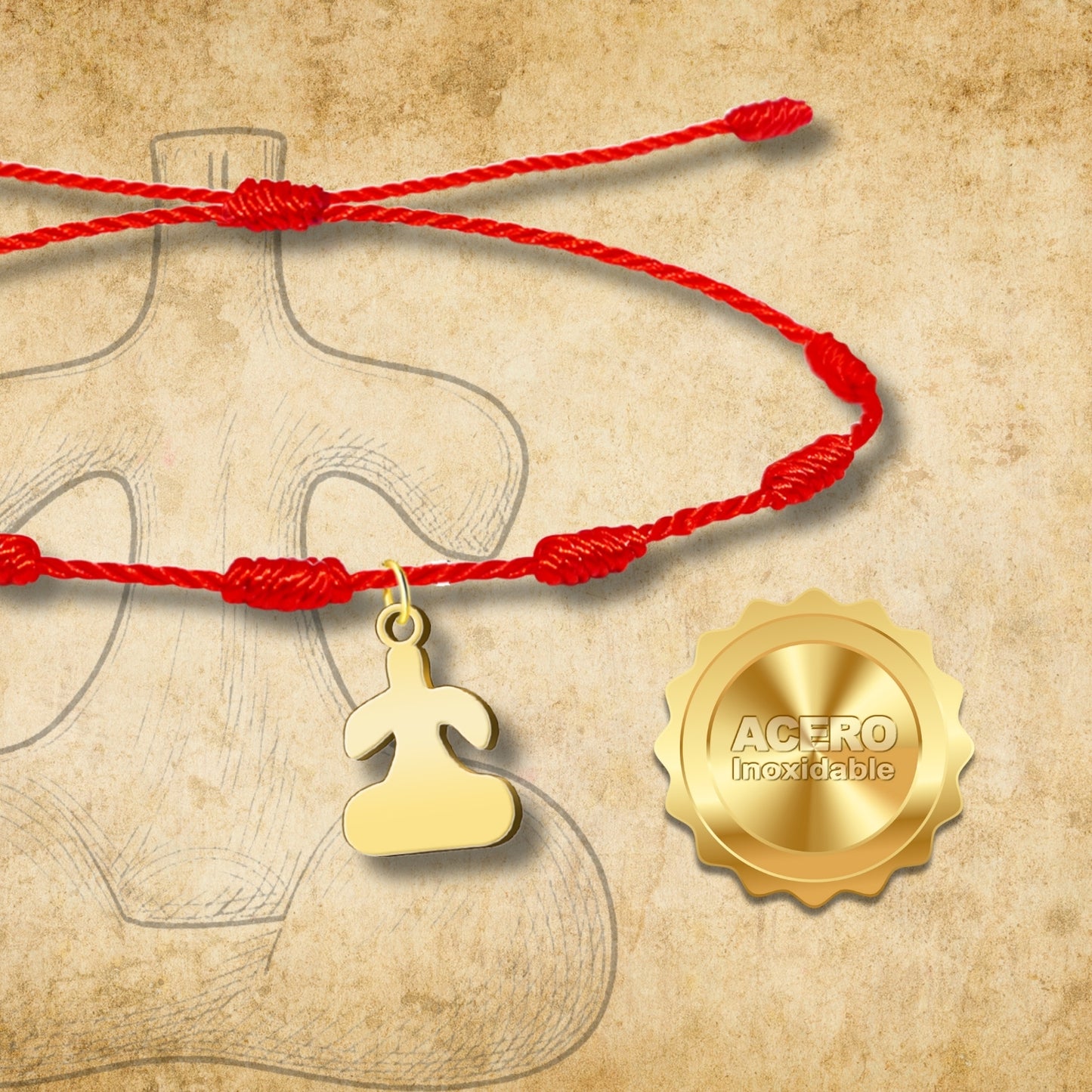 Pulsera 7 Nudos Con Idolo de Tarra Acero Dorado