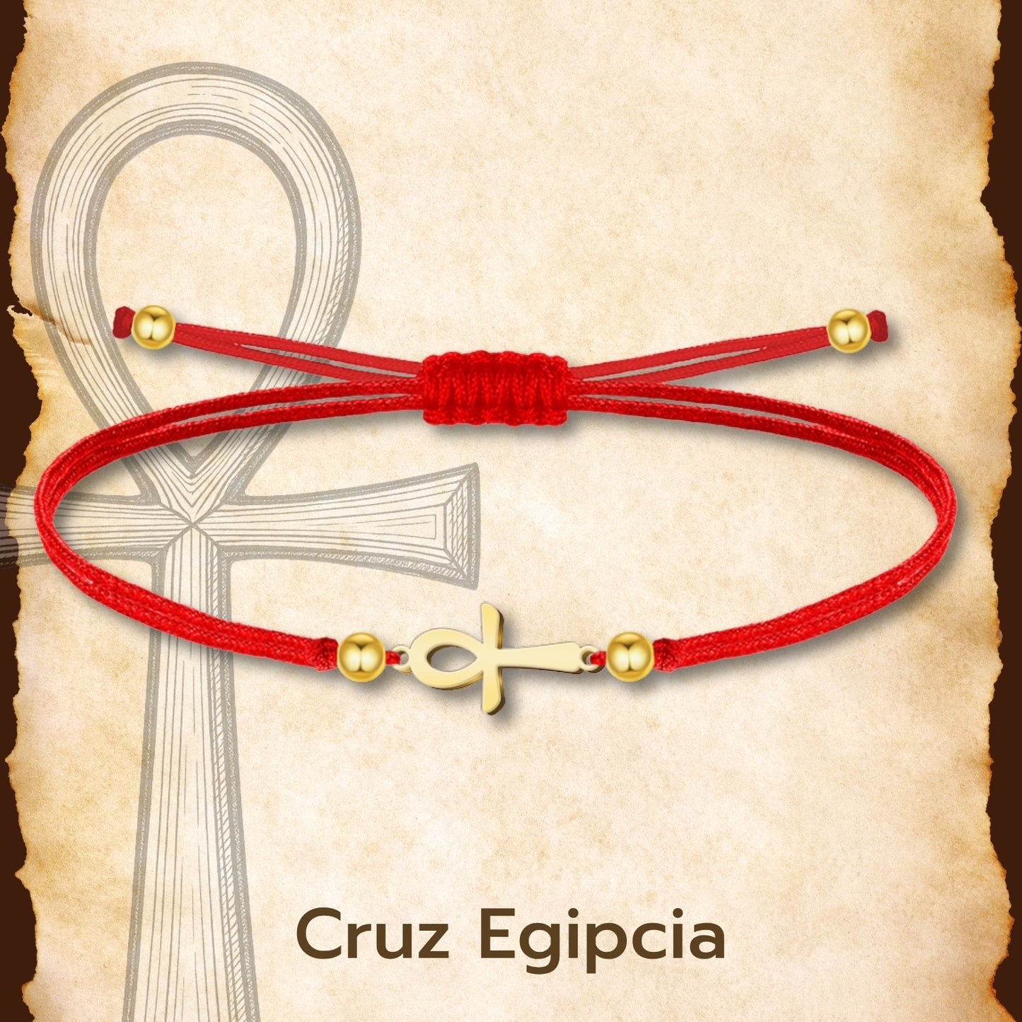 Pulsera Cruz Egipcia Dorado de Hilo En.Rojo
