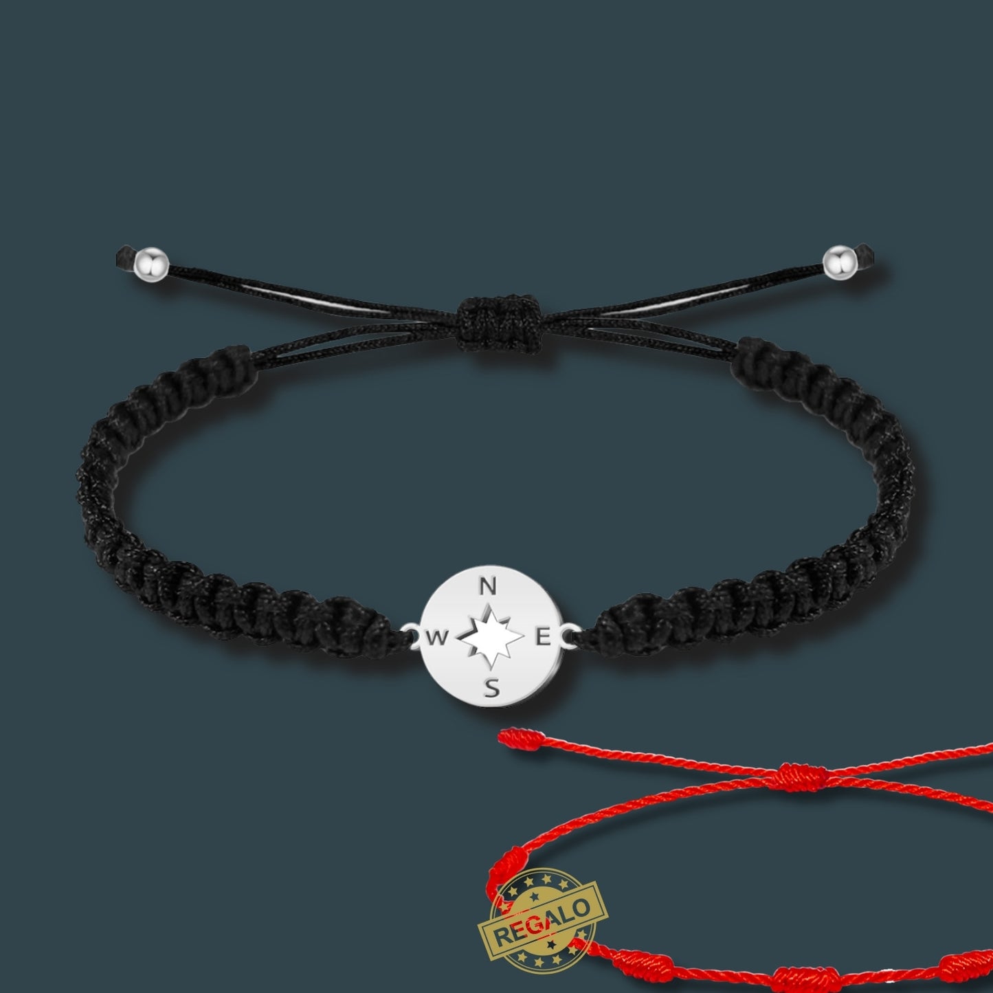 ✨Pulsera de Hilo Trenzado Hecha a Mano 🧵 con Amuleto de Suerte y Protección 🍀 Acero Inoxidable 💎 ¡Incluye Pulsera 7 Nudos de Regalo! 🎁