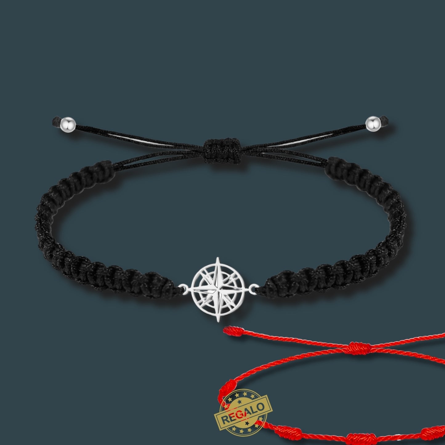 ✨Pulsera de Hilo Trenzado Hecha a Mano 🧵 con Amuleto de Suerte y Protección 🍀 Acero Inoxidable 💎 ¡Incluye Pulsera 7 Nudos de Regalo! 🎁