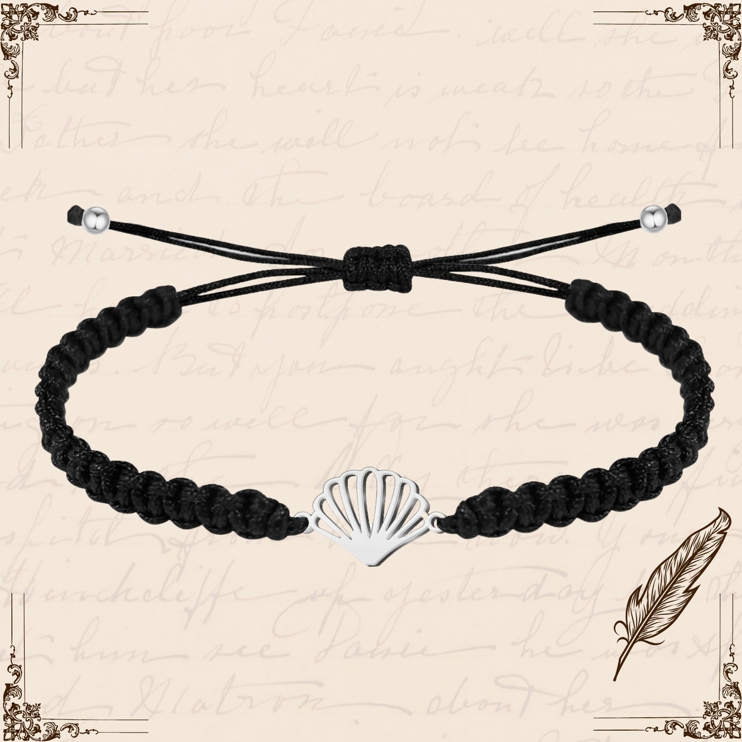 Pulsera Hilo Destino con La concha Acero Plateado
