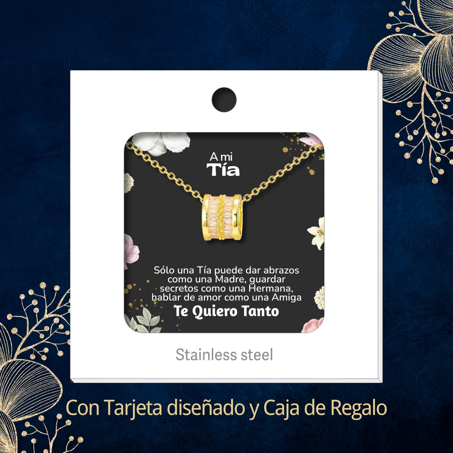 Collar Acero y colgante Cobre con Piedra Circonita para Regalar a Tía