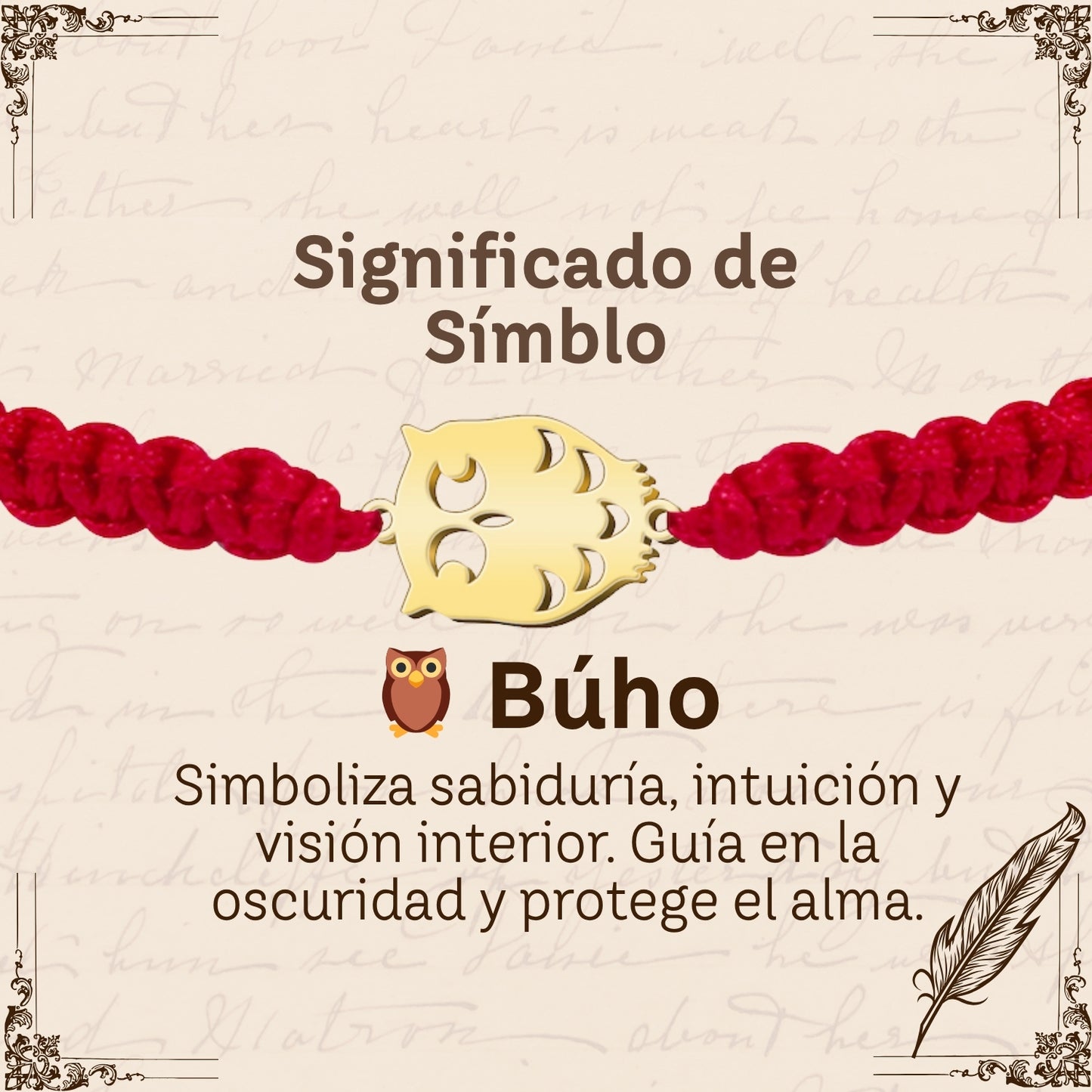 Pulsera Hilo Destino con Búho Acero Dorado