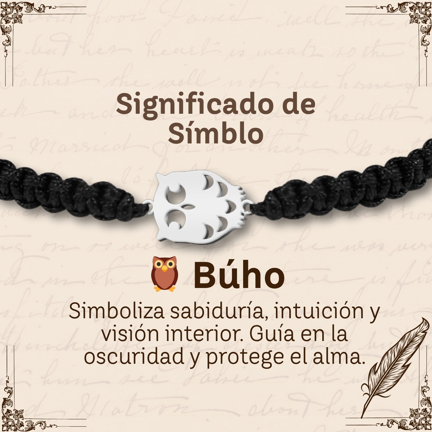 Pulsera Hilo Destino con Búho Acero Plateado