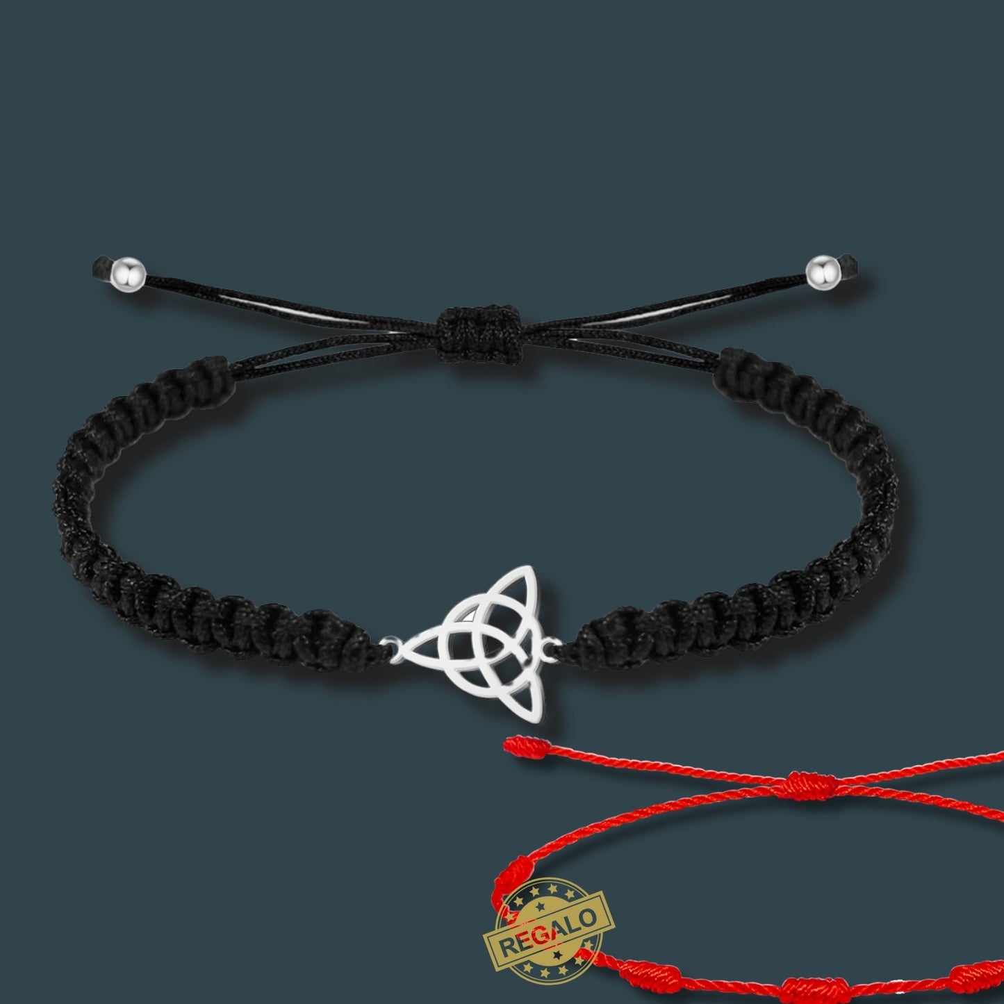 ✨Pulsera de Hilo Trenzado Hecha a Mano 🧵 con Amuleto de Suerte y Protección 🍀 Acero Inoxidable 💎 ¡Incluye Pulsera 7 Nudos de Regalo! 🎁
