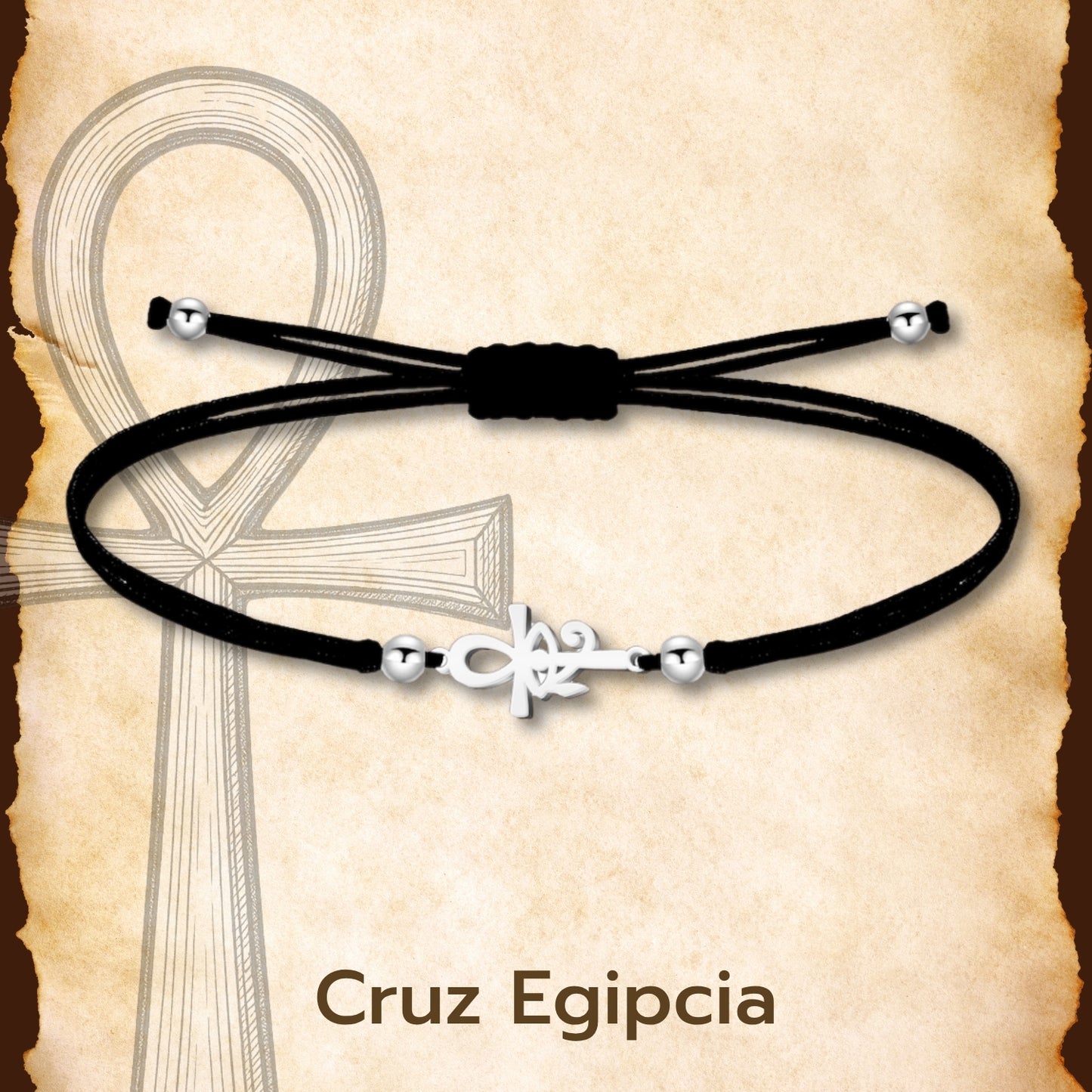 Pulsera Cruz Egipcia y Ojo Horus Plateado de Hilo En.Negro