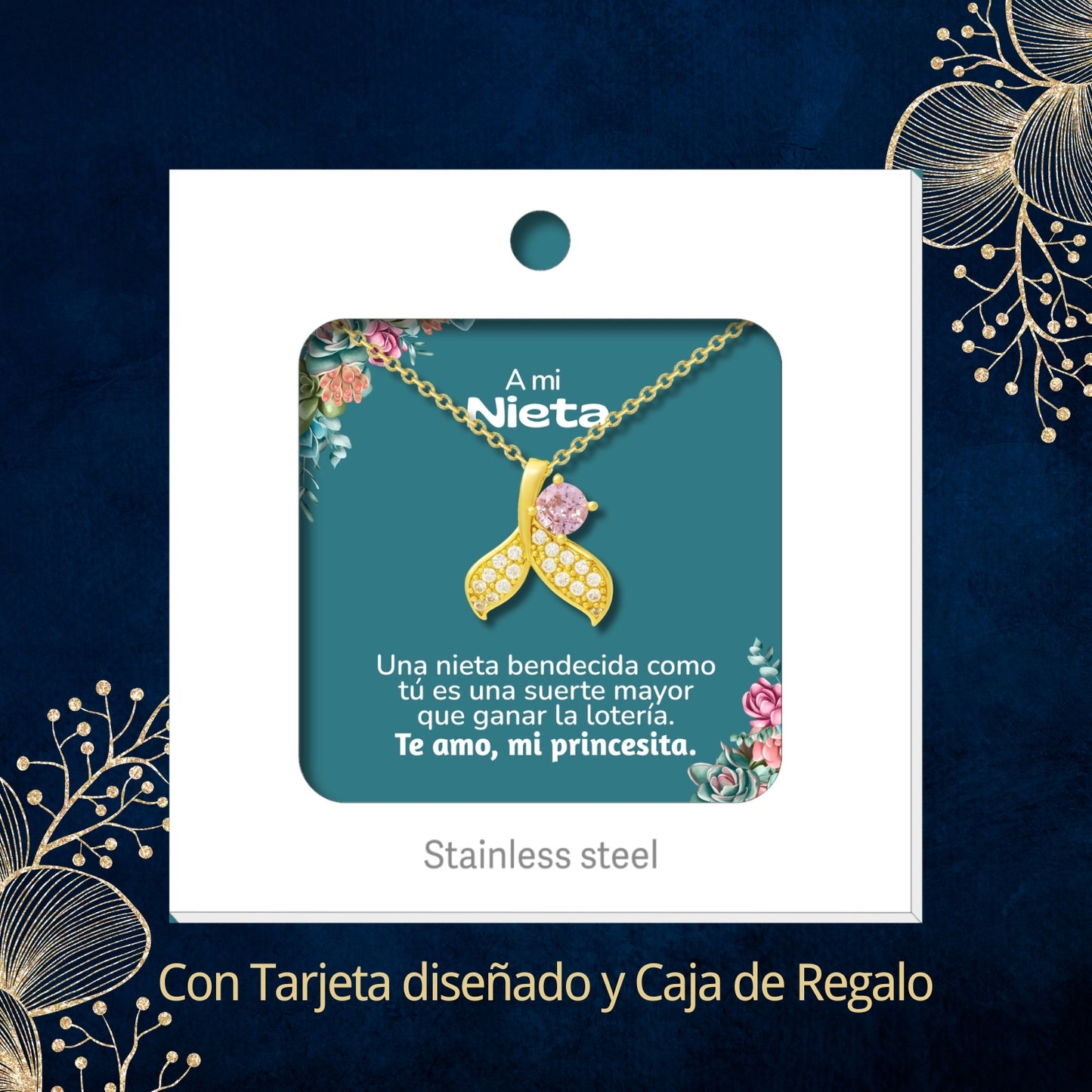 Collar Acero y colgante Cobre con Piedra Circonita para Regalar a Nieta