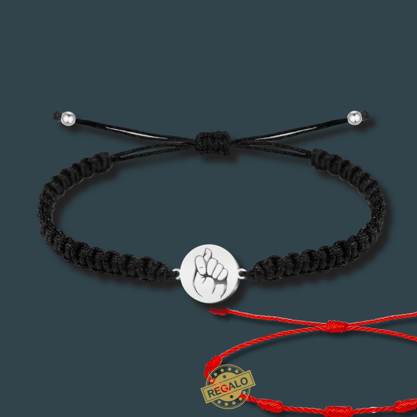 ✨Pulsera de Hilo Trenzado Hecha a Mano 🧵 con Amuleto de Suerte y Protección 🍀 Acero Inoxidable 💎 ¡Incluye Pulsera 7 Nudos de Regalo! 🎁