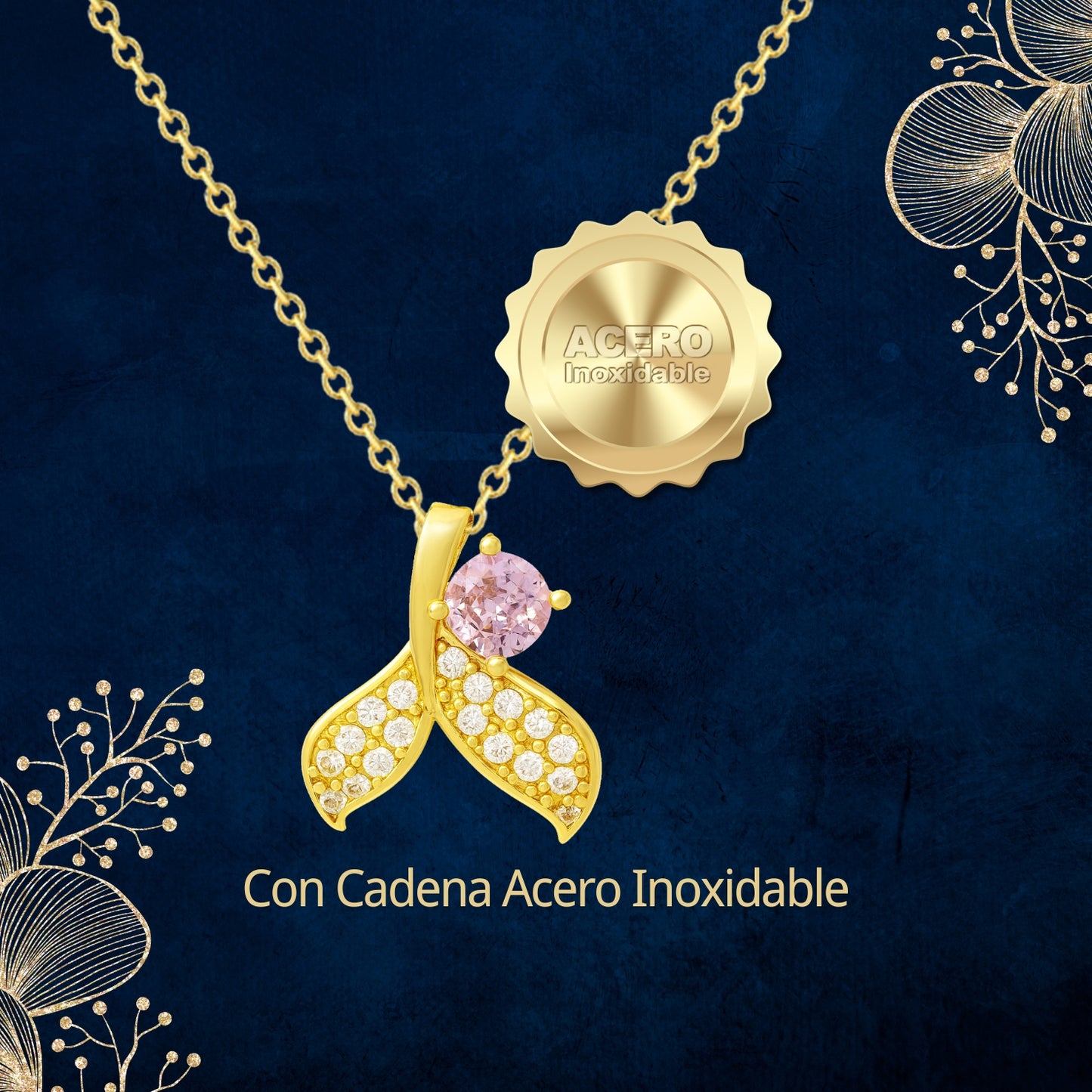 Collar Acero y colgante Cobre con Piedra Circonita para Regalar a Nieta