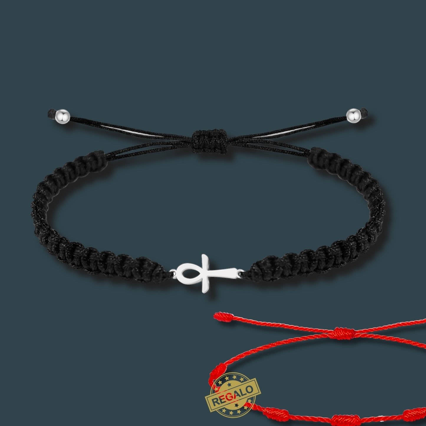 ✨Pulsera de Hilo Trenzado Hecha a Mano 🧵 con Amuleto de Suerte y Protección 🍀 Acero Inoxidable 💎 ¡Incluye Pulsera 7 Nudos de Regalo! 🎁