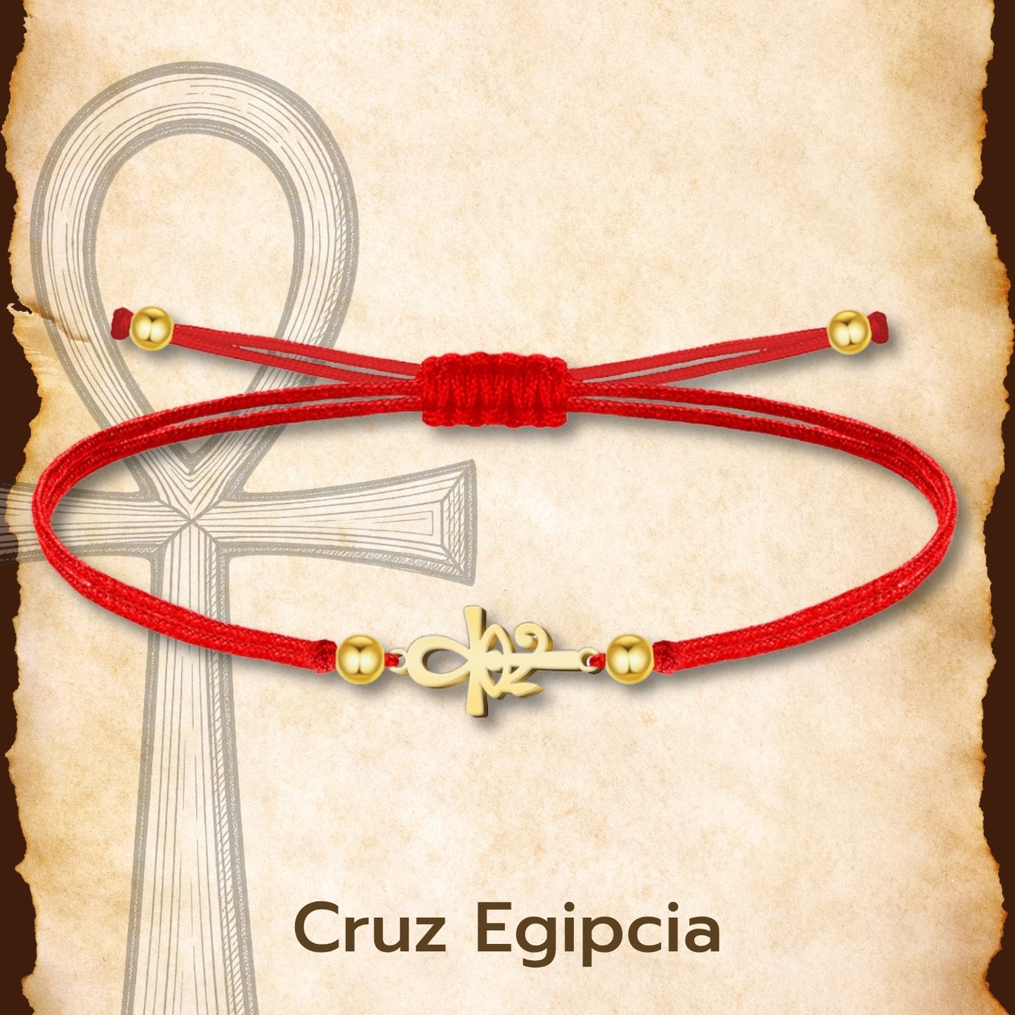 Pulsera Cruz Egipcia y Ojo Horus Dorado de Hilo En.Rojo