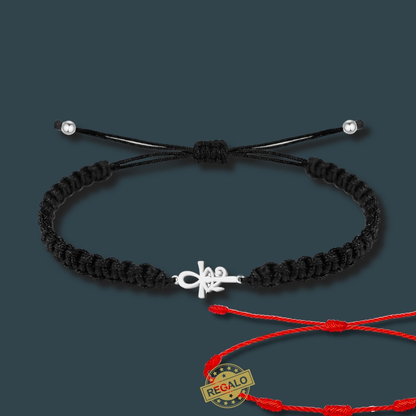 ✨Pulsera de Hilo Trenzado Hecha a Mano 🧵 con Amuleto de Suerte y Protección 🍀 Acero Inoxidable 💎 ¡Incluye Pulsera 7 Nudos de Regalo! 🎁