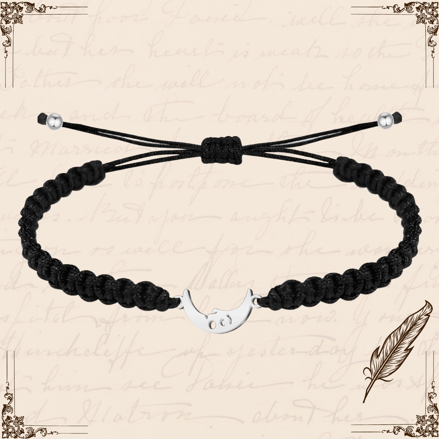 Pulsera Hilo Destino con Luna Acero Plateado