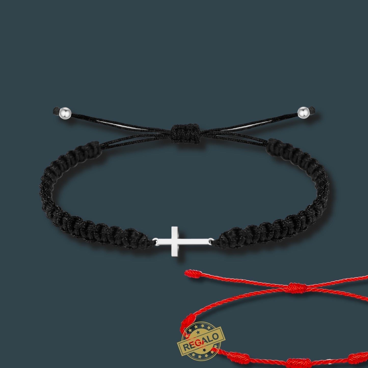 ✨Pulsera de Hilo Trenzado Hecha a Mano 🧵 con Amuleto de Suerte y Protección 🍀 Acero Inoxidable 💎 ¡Incluye Pulsera 7 Nudos de Regalo! 🎁