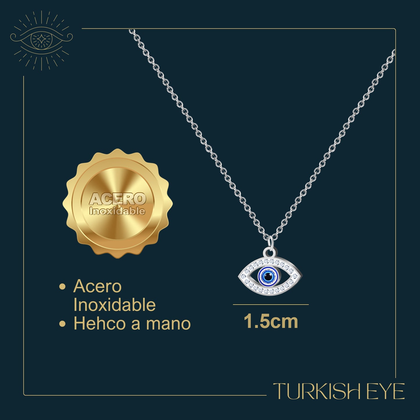 Collar Ojo Turco Acero Inoxidable | Amuleto contra el mal de ojo y energías negativas + Regalo Pulsera 7 Nudos - cotigo
