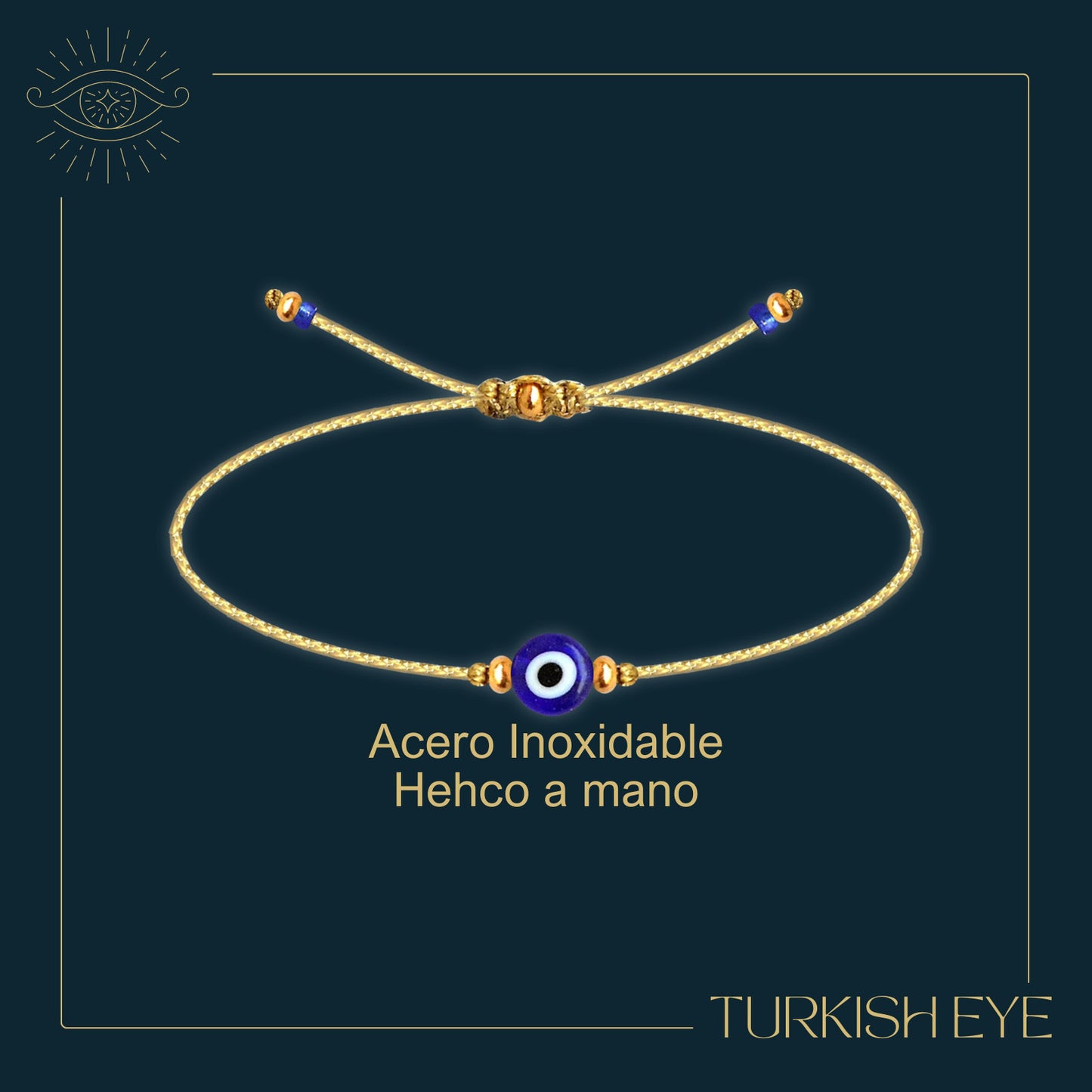 Pulsera Ojo turco Acero con Cordon Dorado