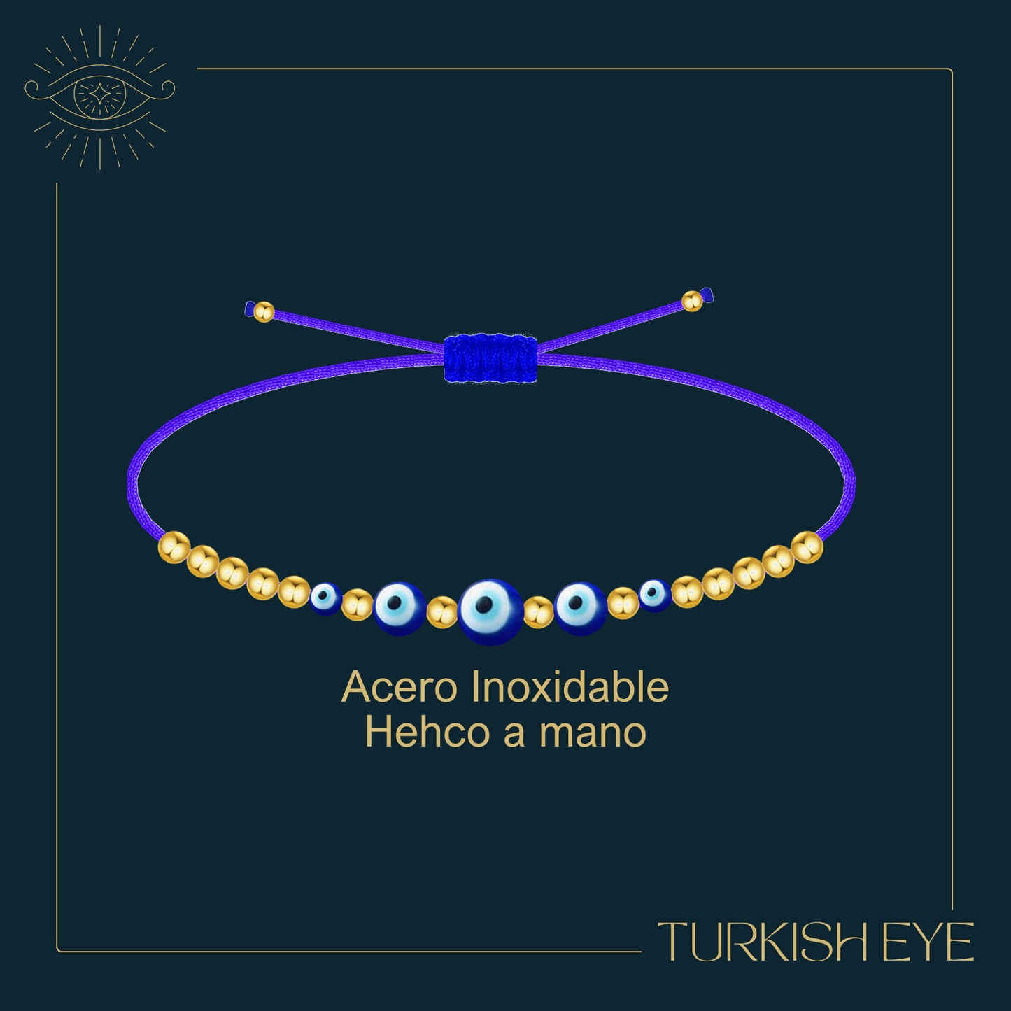 Pulsera Ojo turco Acero con Cordon Hilo encerado