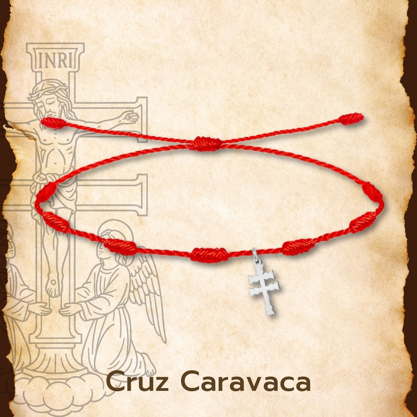 Pulsera 7 nudos con Cruz Caravaca Acero Color Plateado