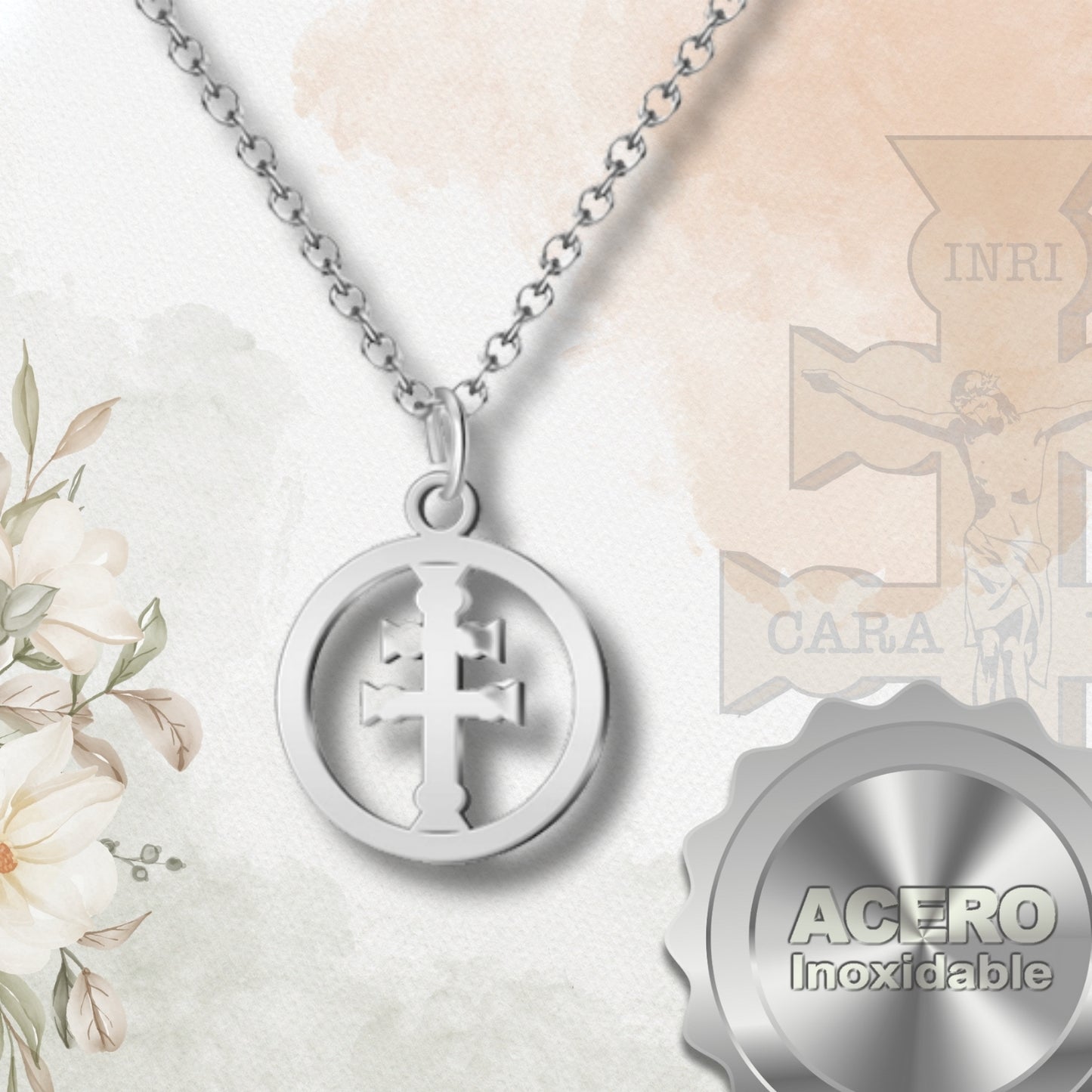 Collar Cruz Caravaca ✝️ | Hecho a mano en acero | Amuleto con tarjeta diseñada | Regalo con intención 💖