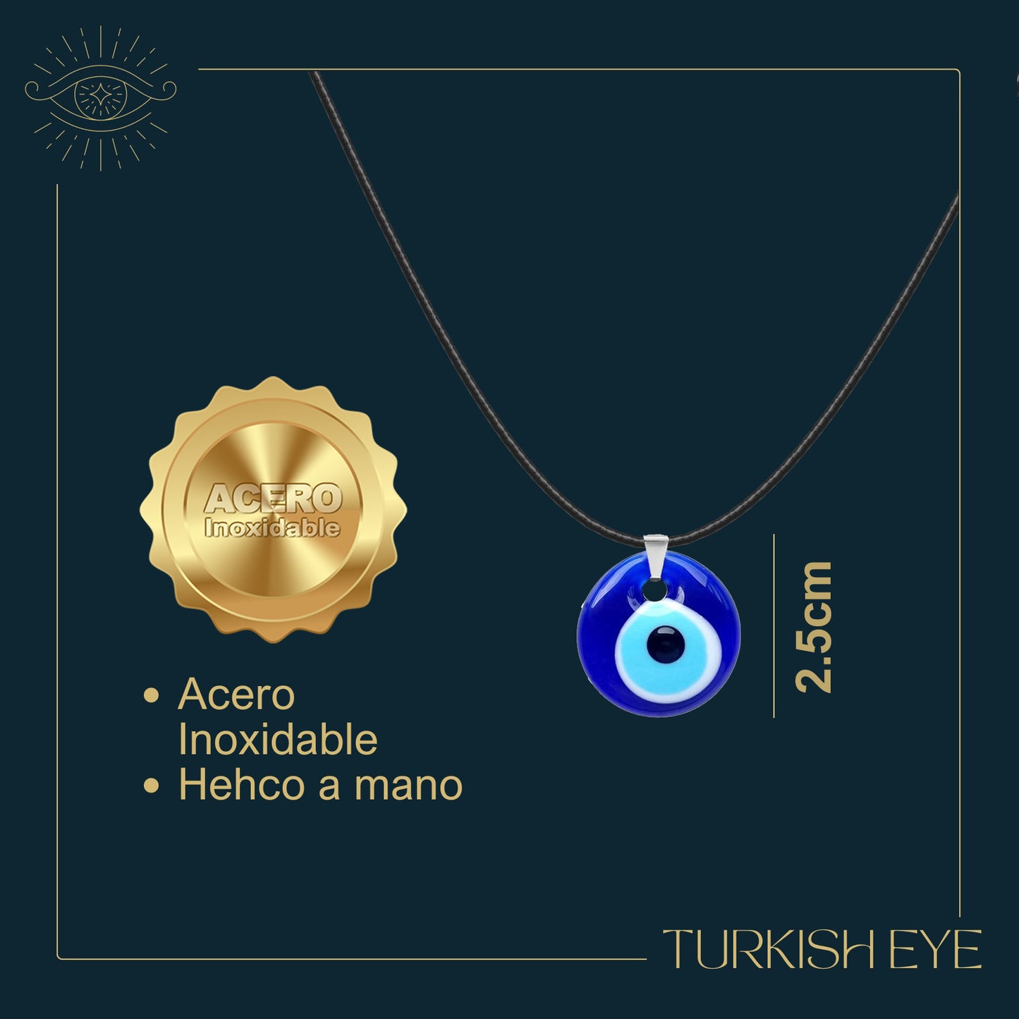 Collar Ojo Turco Acero Inoxidable | Amuleto contra el mal de ojo y energías negativas + Regalo Pulsera 7 Nudos - cotigo