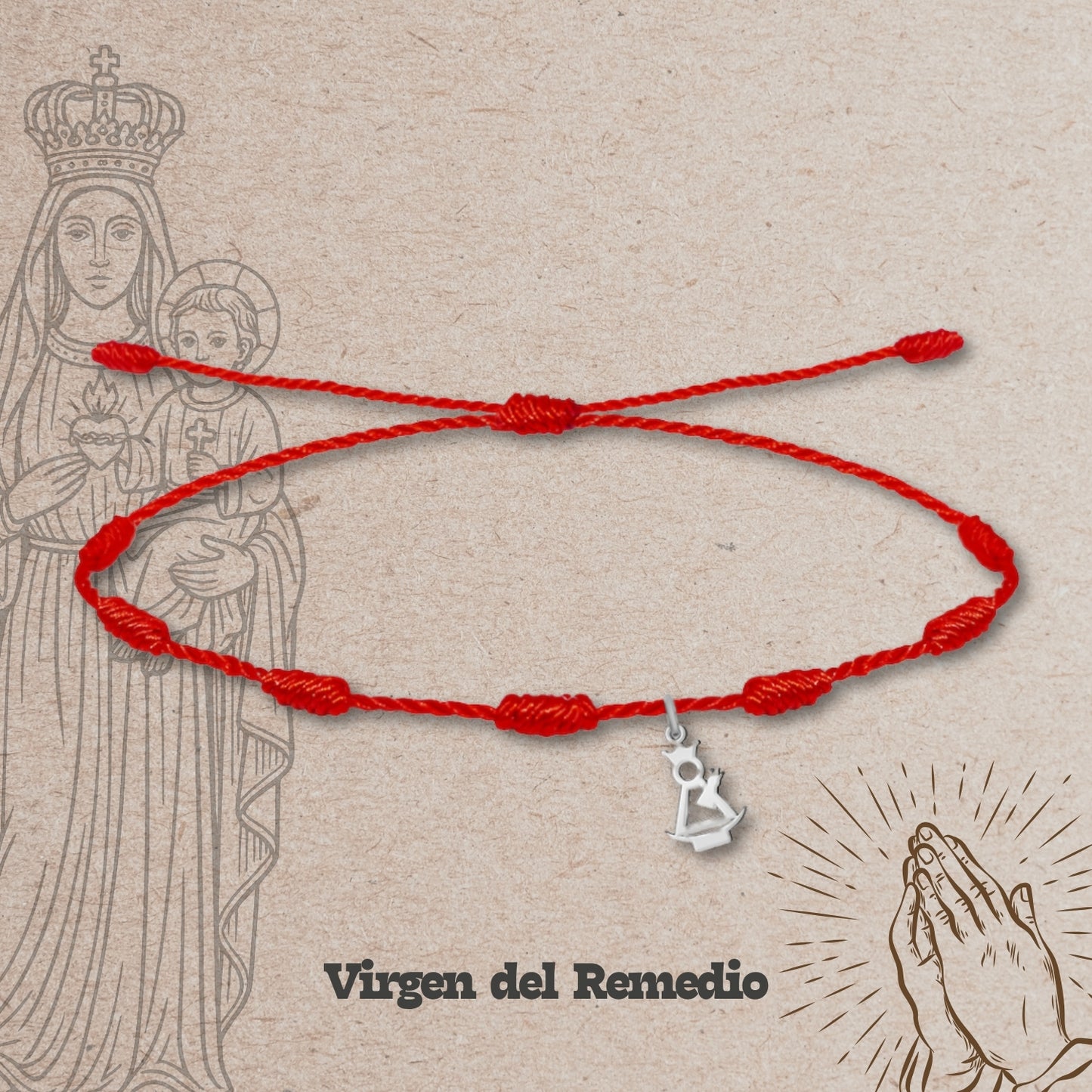 Pulsera 7 nudos con Virgen del Remedio Acero Plateado