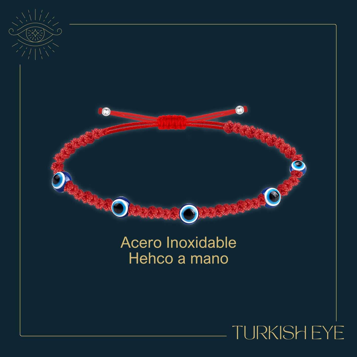 Pulsera Ojo turco Acero con Cordon Rojo