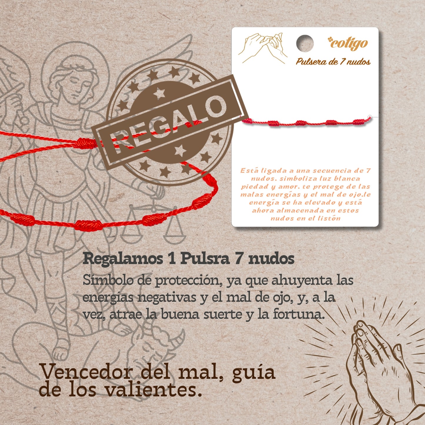 Pulsera 7 nudos con SAN MIGUEL Dorado