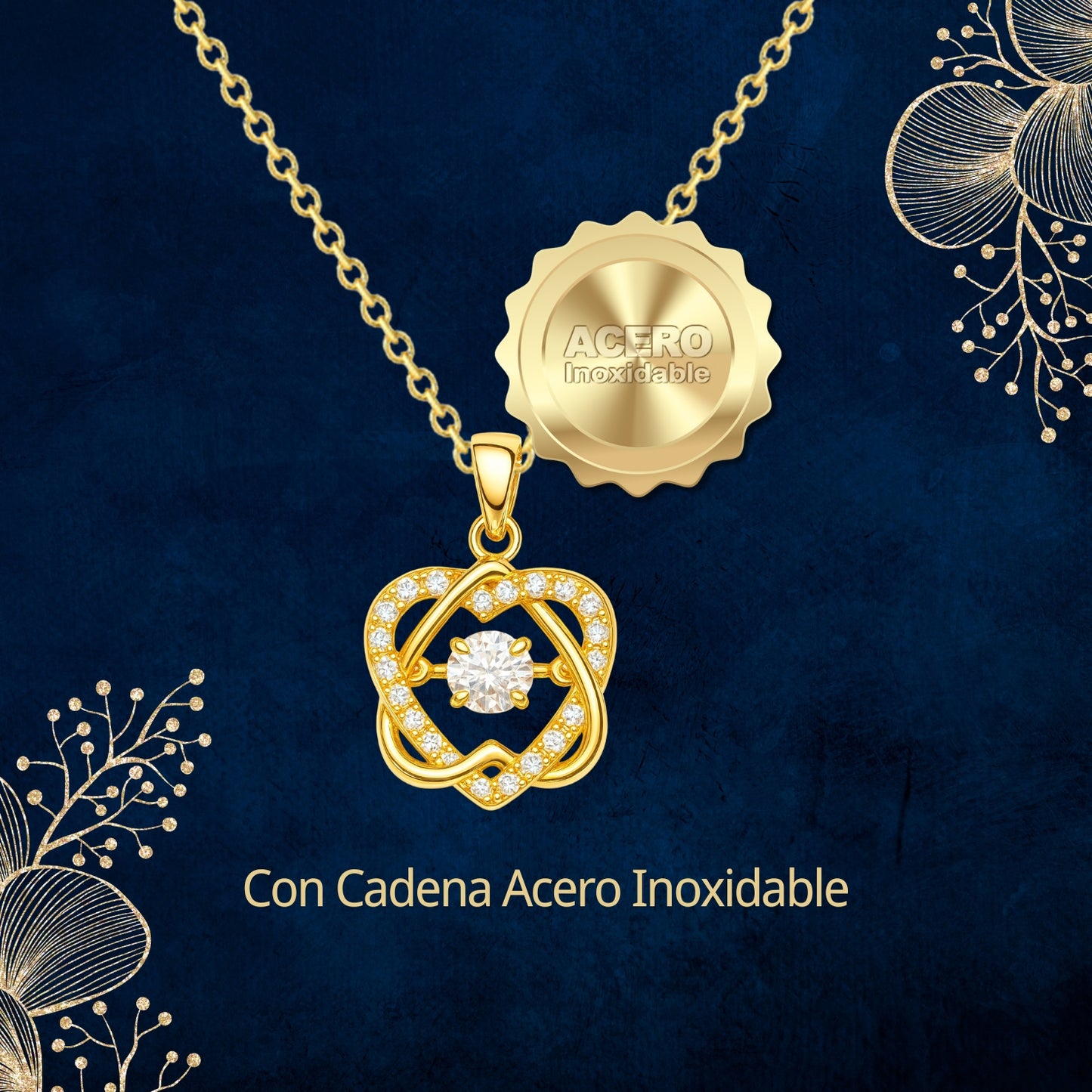 Collar Acero y colgante Cobre con Piedra Circonita para Regalar a Mamá