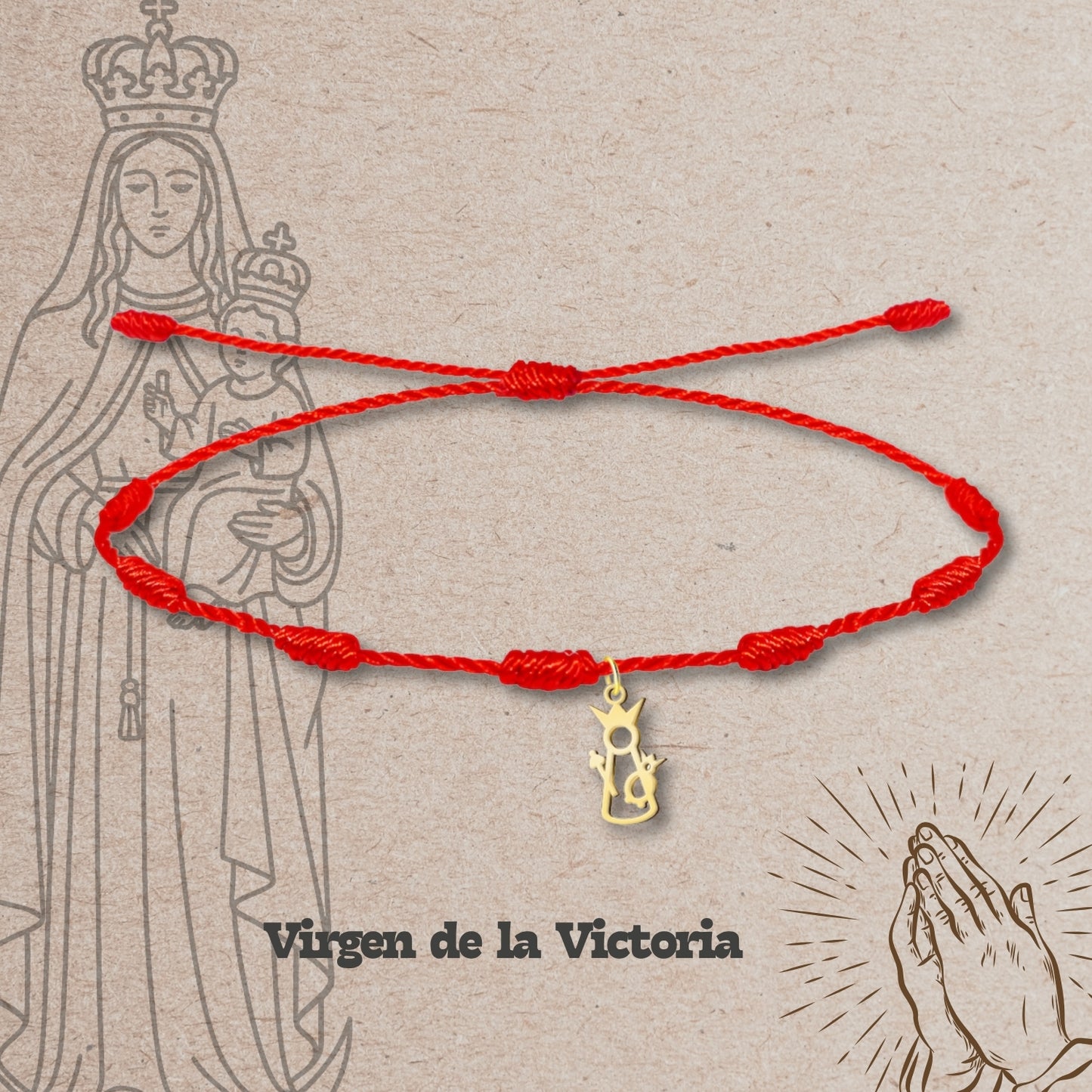 Pulsera 7 nudos con Virgen de la Victoria Acero Dorado