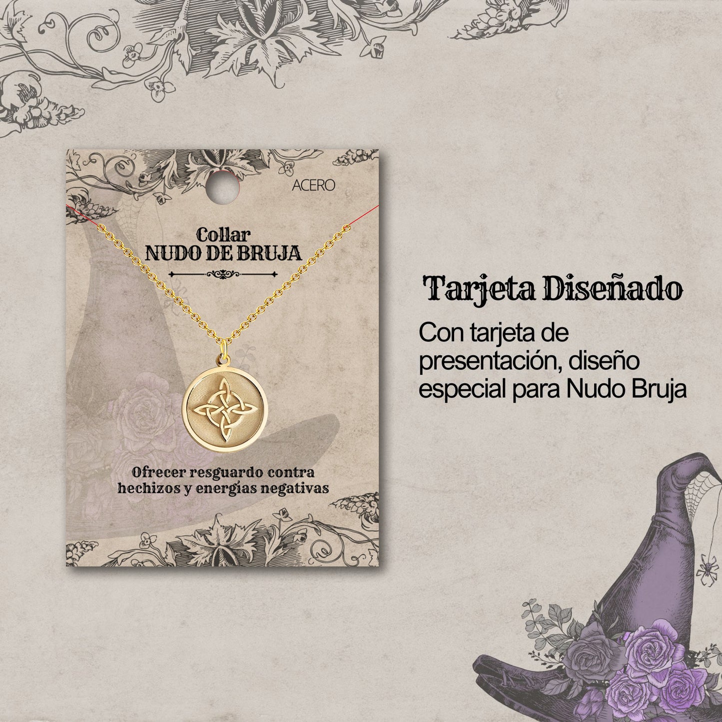Colgante Nudo bruja Acero Dorado