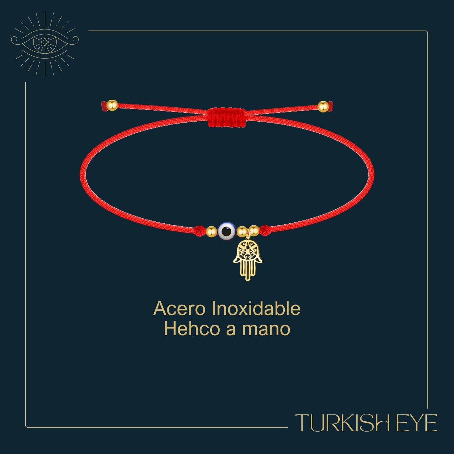 Pulsera Ojo turco Acero con Cordon Hilo encerado