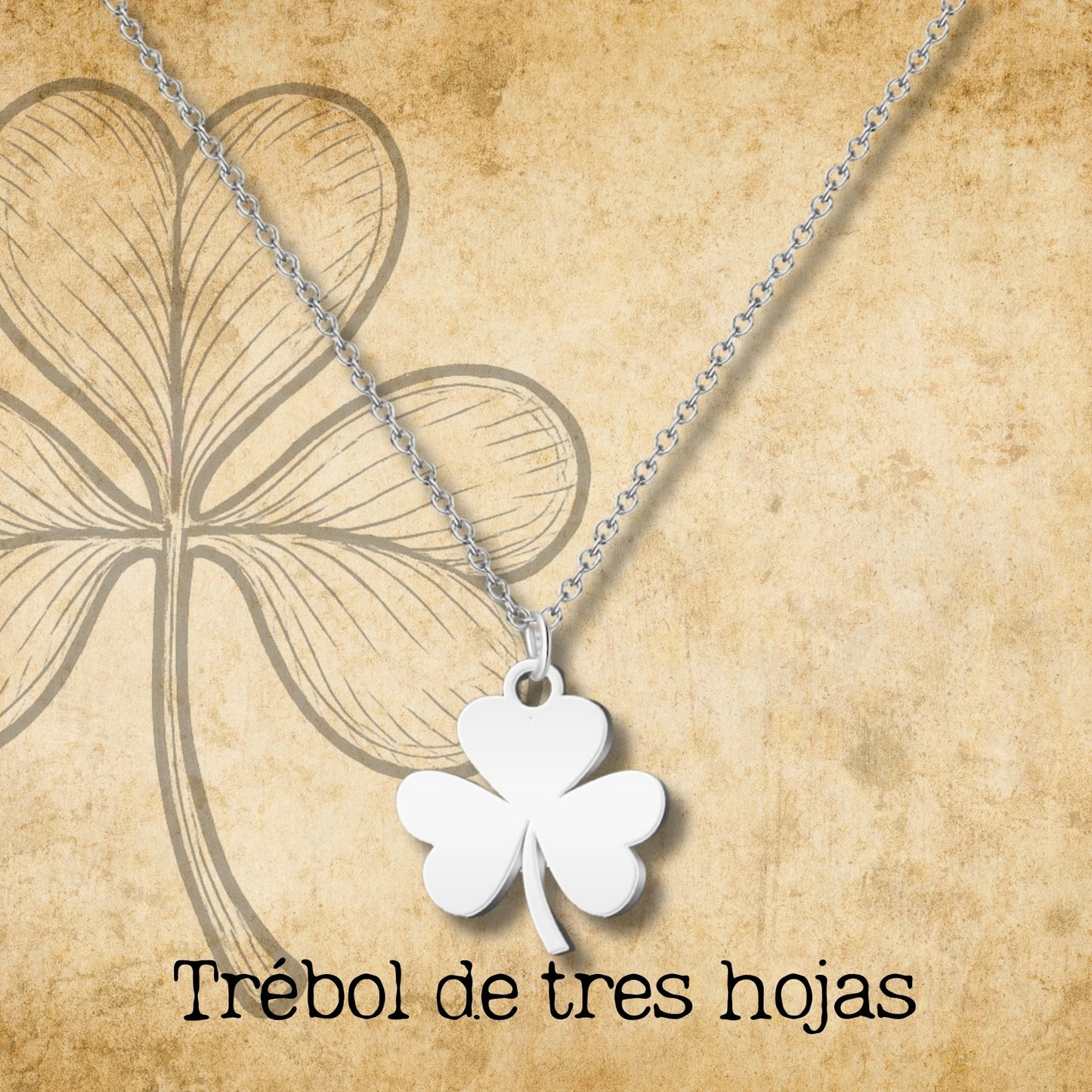 Colgante Trébol de tres Hoja Acero Plateado