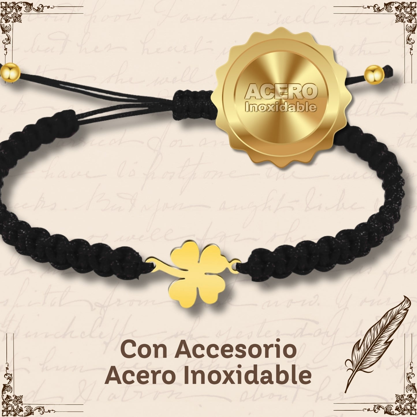 Pulsera Hilo Destino Negro-Mano Fatima Dorado