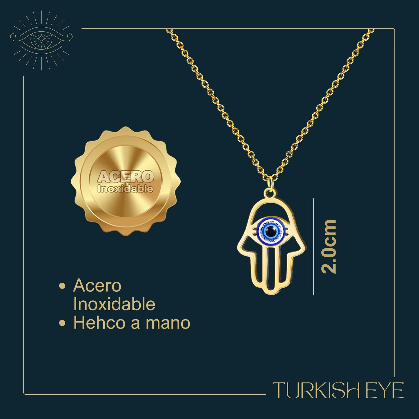 Collar Ojo Turco Acero Inoxidable | Amuleto contra el mal de ojo y energías negativas + Regalo Pulsera 7 Nudos - cotigo
