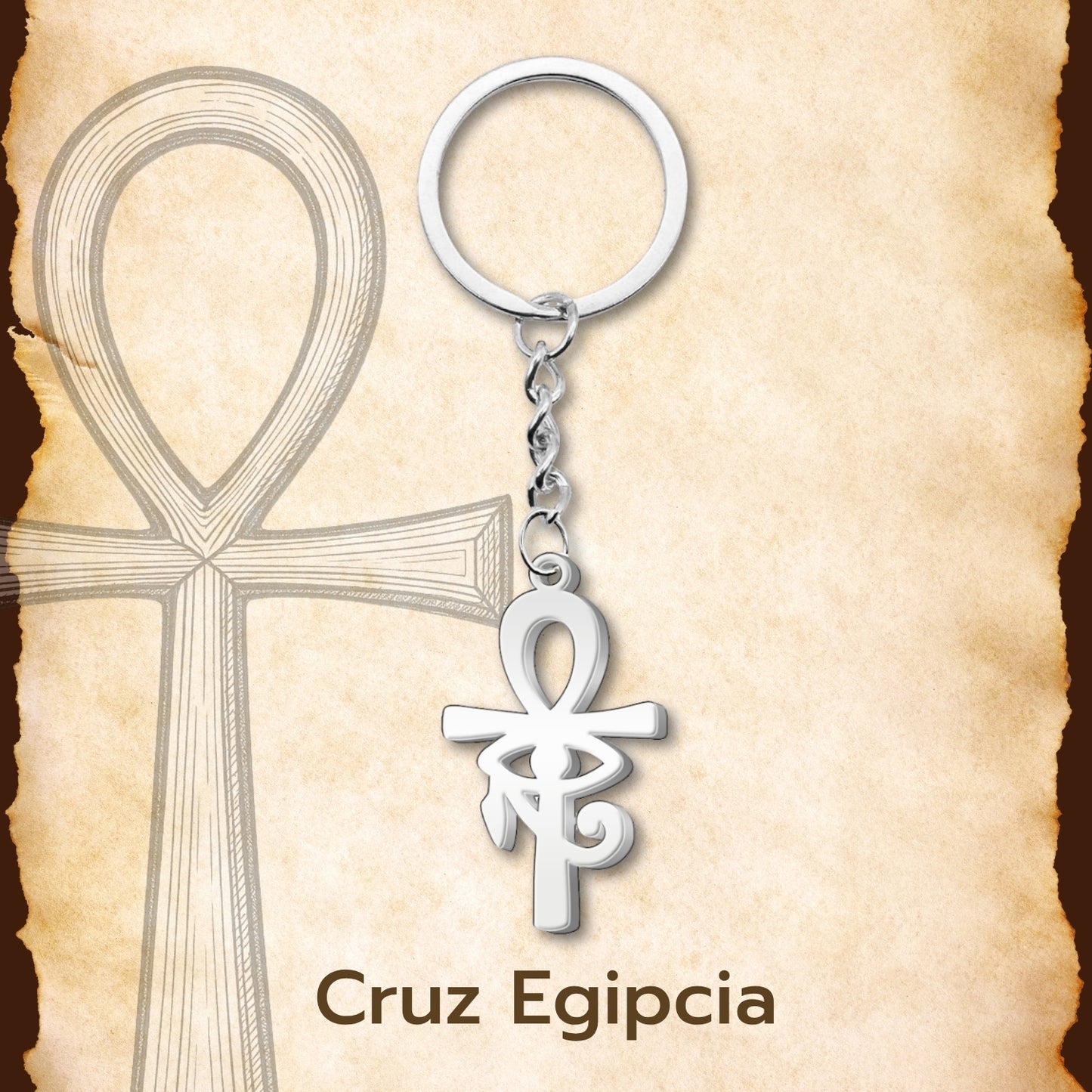Llavero de Cruz Egipcia y Ojo Horus Acero