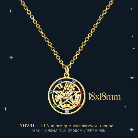 Colgante Tetragrammaton en Acero Dorado Con Circonitas - cotigo