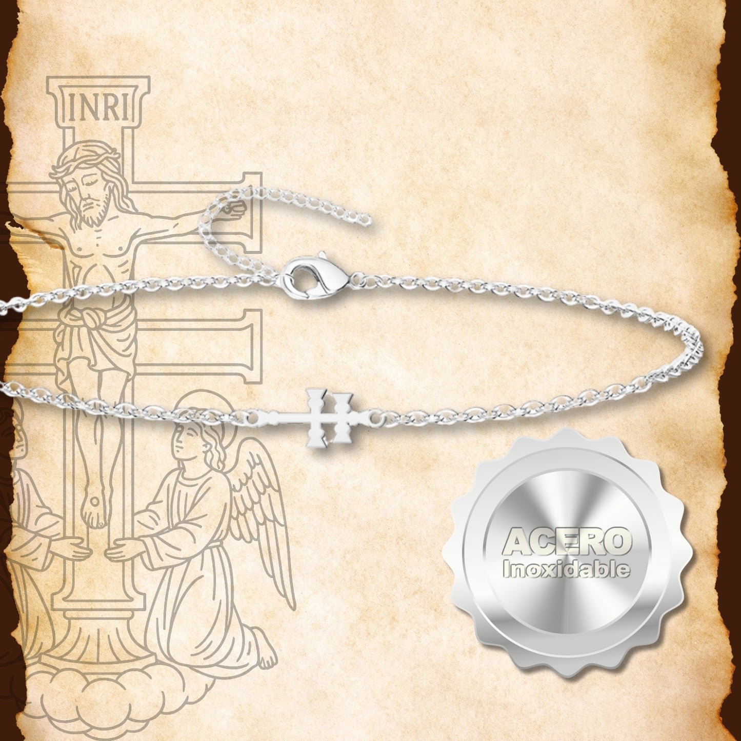 Pulsera Cruz Caravaca Acero Color Plateado