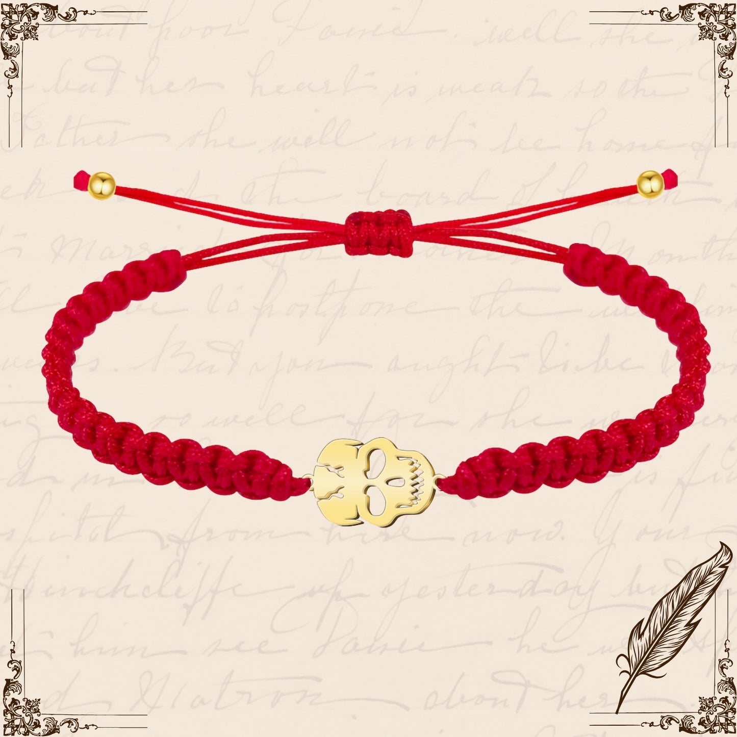 Pulsera Hilo Destino con Calavera Acero Dorado