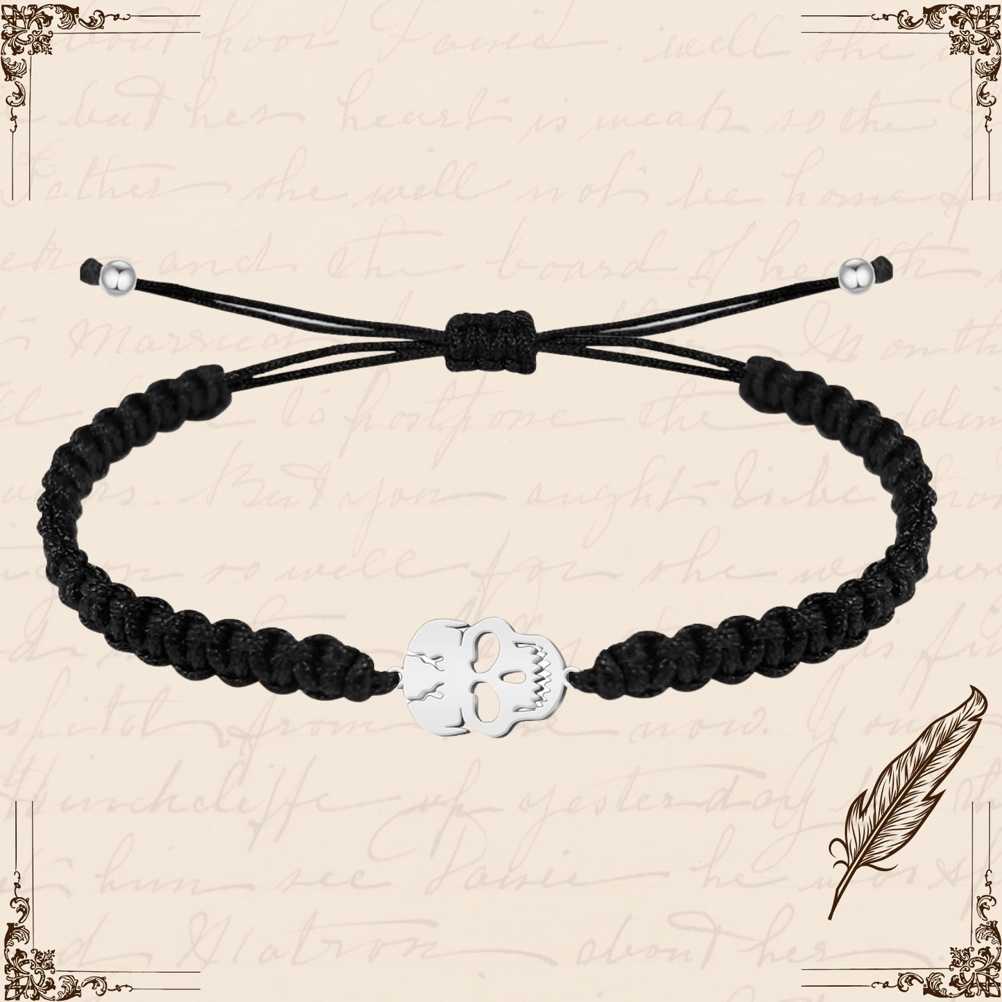Pulsera Hilo Destino con Calavera Acero Plateado