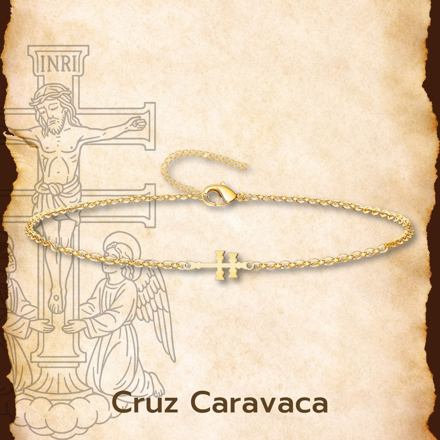 Pulsera Cruz Caravaca Acero Color Dorado
