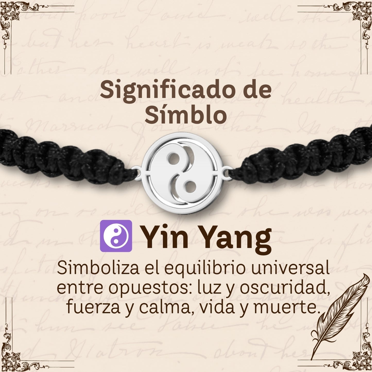 Pulsera Hilo Destino con Yin Yang Acero Plateado