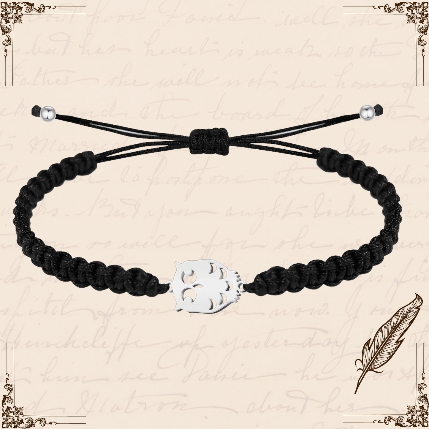 Pulsera Hilo Destino con Búho Acero Plateado