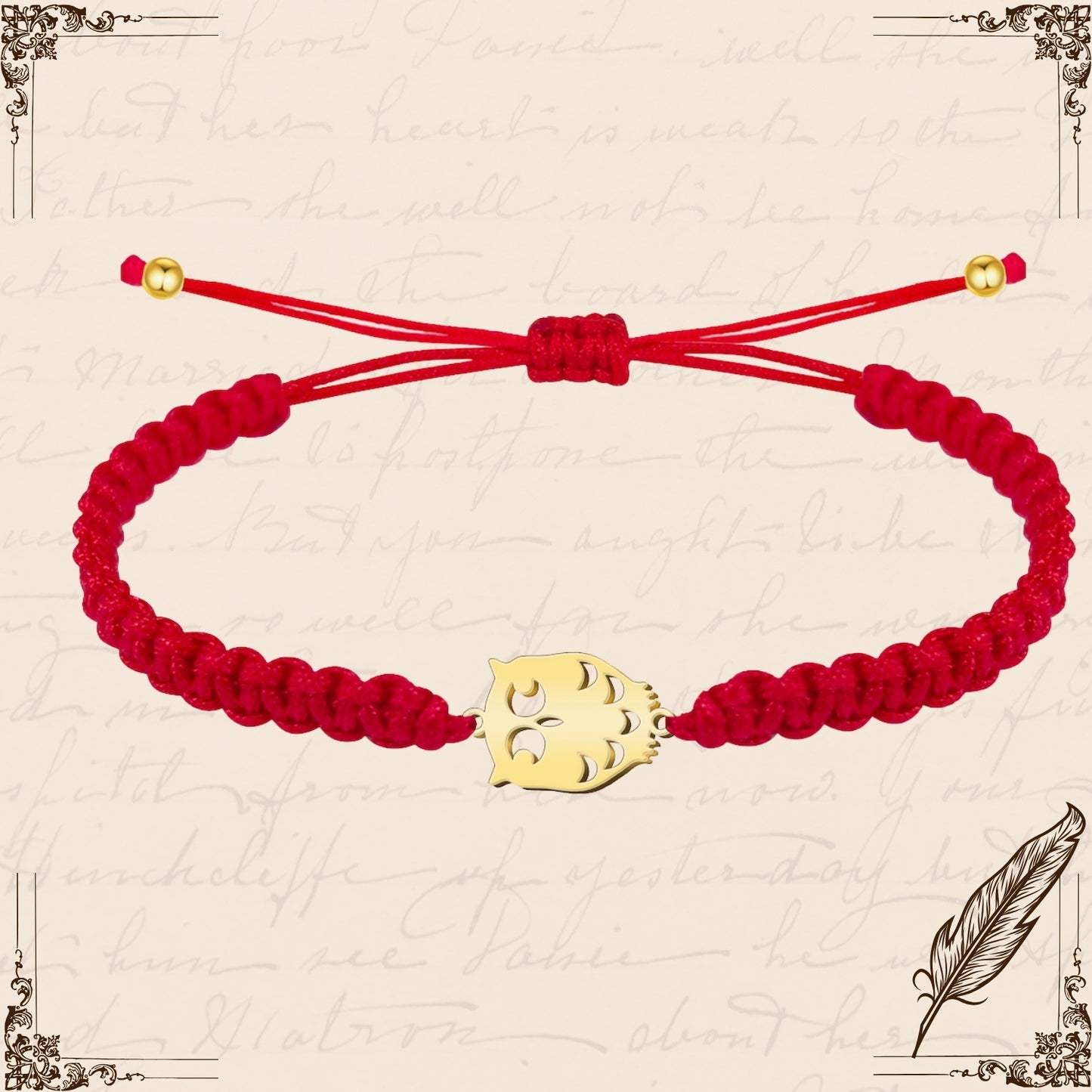Pulsera Hilo Destino con Búho Acero Dorado