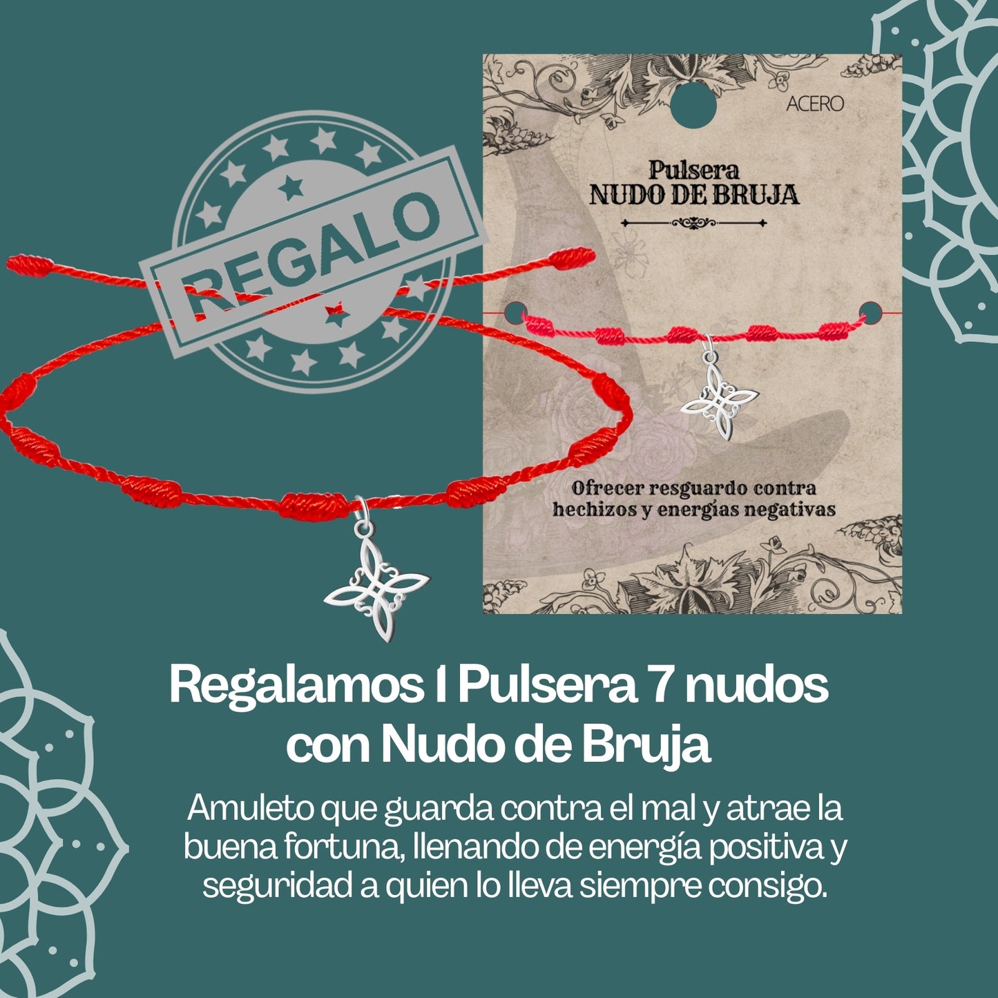 Collar 7 Chakras Acero Inoxidable , color Plateado✨ Amuleto Energético con Regalo Pulsera Nudo de Bruja