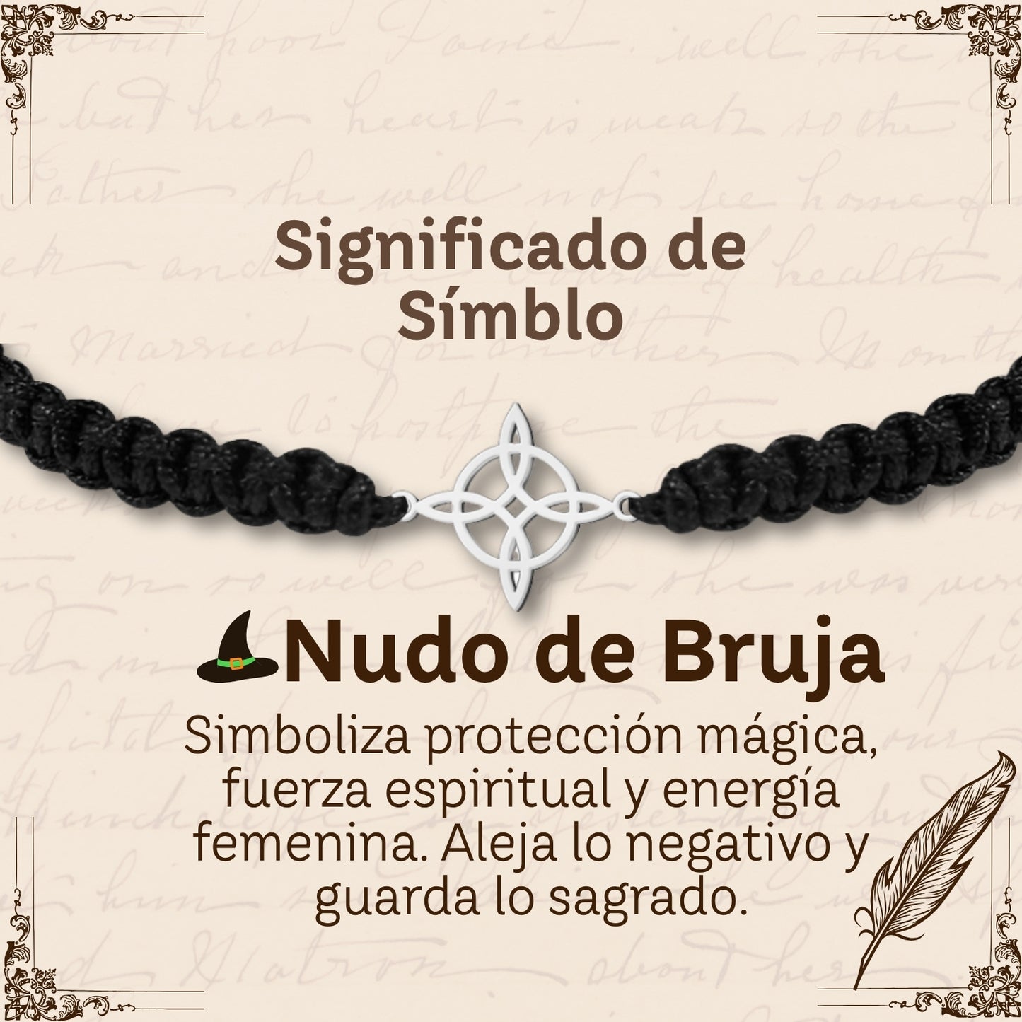 Pulsera Hilo Destino con Nudo Bruja Acero Plateado