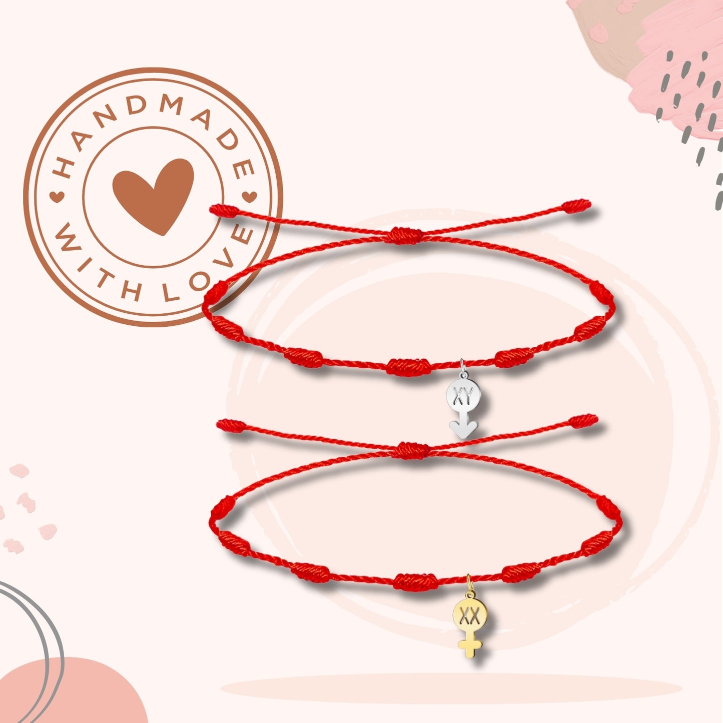 2 Pulsera 7 nudos con Colgante Cromosoma Acero Inoxidable, Pulsera para Pareja, Amistad