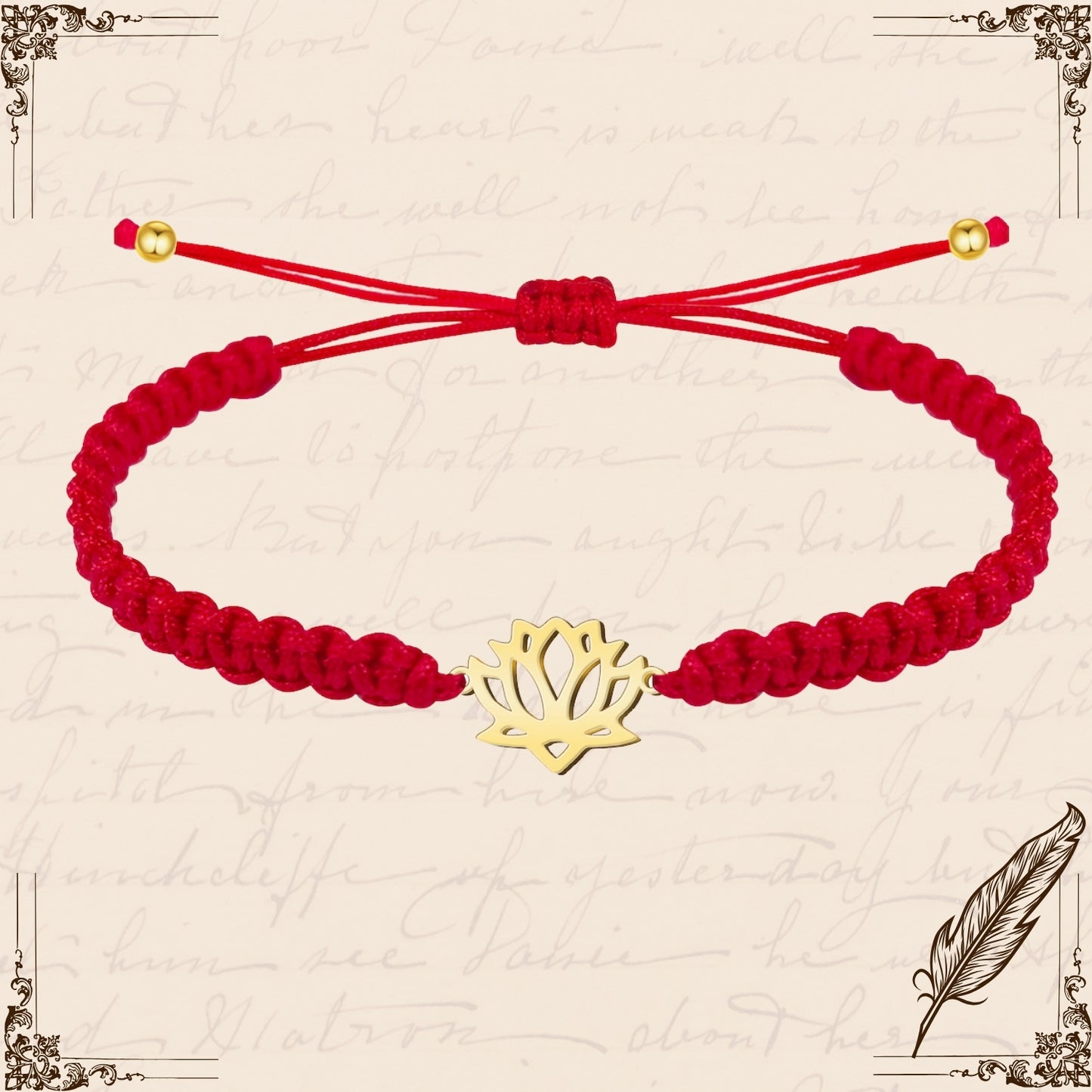 Pulsera Hilo Destino con Flor de Loto Acero Dorado