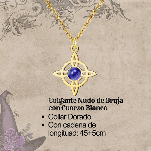 Colgante Nudo de Bruja con Lapizrazuri en Acero Dorado